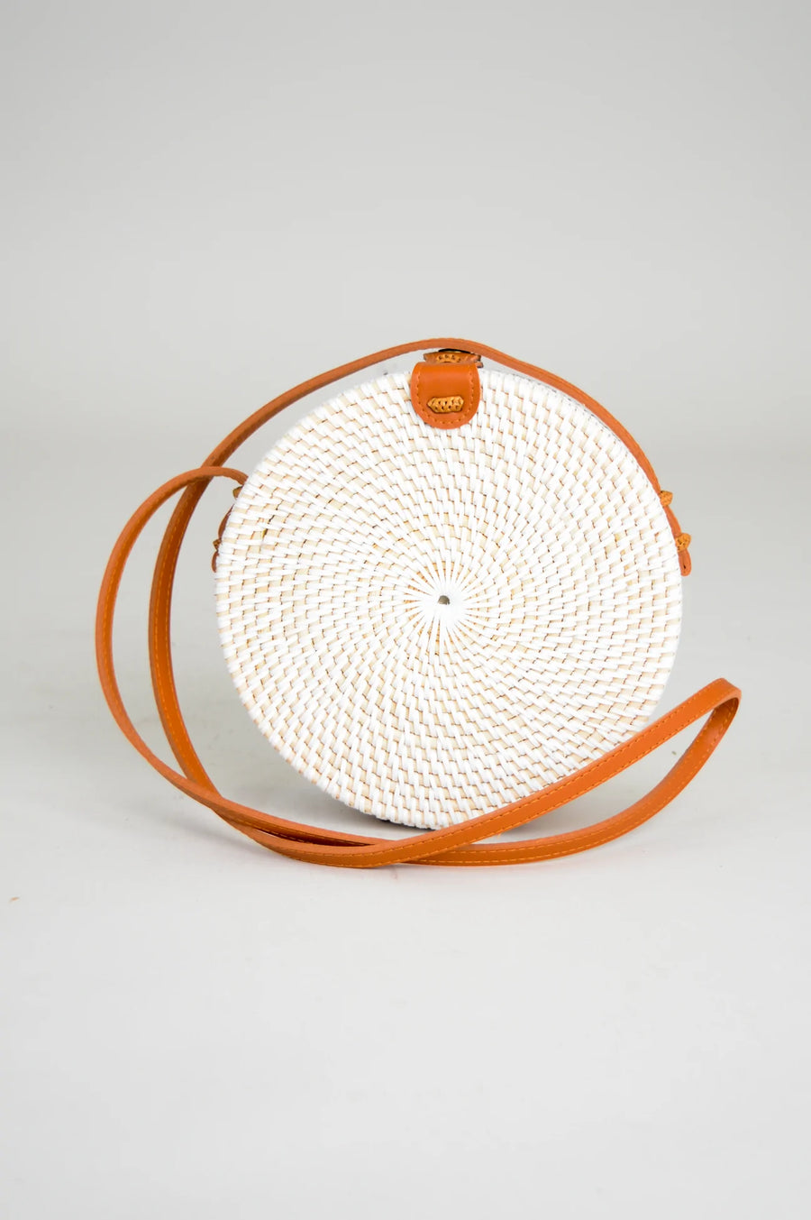 Round Rattan Purse - White