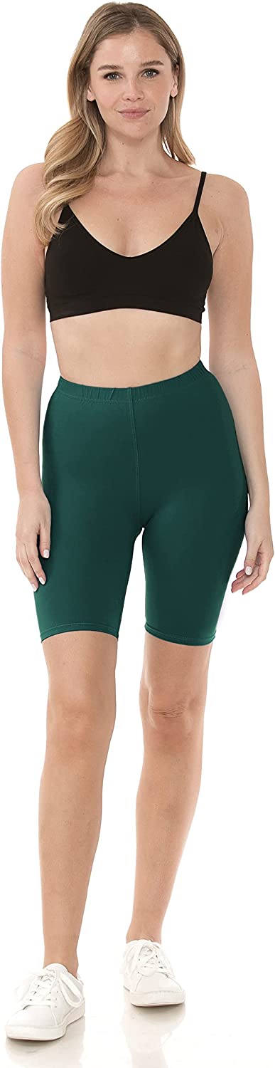 Forest Green Solid High-Waisted Biker Shorts