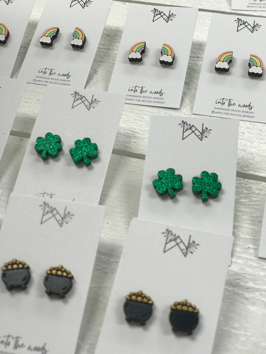 Wooden Shamrock Stud Earrings