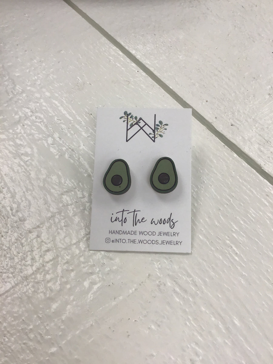 Wooden Avocado Stud Earrings